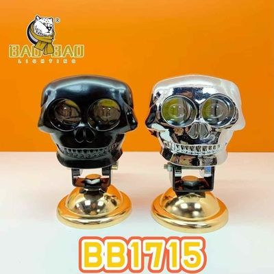 Aluminum Skull 12V 2 Eyes White Yellow Dual Color Flash Silvery Black For Motorcycle Mini Driving Light